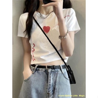 พร้อมส่ง #🔥เสื้อยืดคอกลมแขนสั้นผู้หญิงสีขาวเปิดไหล่ใหม่ด้านบนสั้น