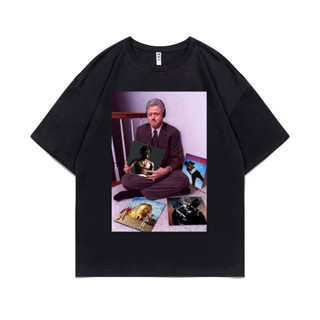 Frogg0-Shop เสื้อยืดครอปเสื้อยืดแขนสั้น ผ้าฝ้าย 100% พิมพ์ลายกราฟฟิค Bill Clinton Travis Scott Music แนวสตรีท สไตล์ฮิปฮอ