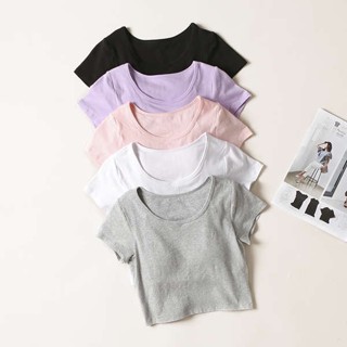เสื้อครอปสาวอวบ เสื้อยืดผู้หญิงฤดูร้อนผ้าฝ้ายแท้มีสายรัดหน้าอกเสื้อยืดแขนสั้นเอวสูงรัดรูปครึ่งท่อนสั้นชุดชั้นในโยคะเสื้อตัวใน