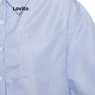 (เซเลปเลือก) Lovito เสื้อโปโลลําลอง แขนครึ่ง ลายทาง สําหรับผู้หญิง L33AD062 (สีฟ้า)