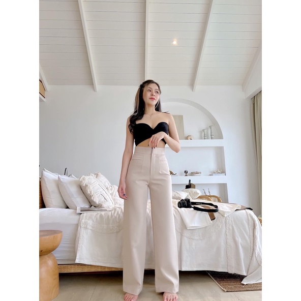 ส่งต่อ กางเกงขากระบอกกลาง สีครีม Size S ป้าย Sunny Closet