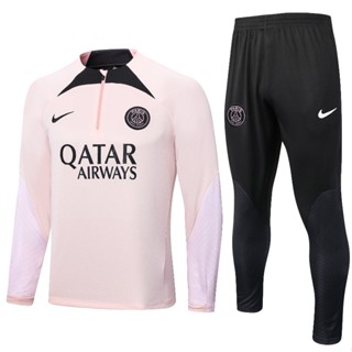 เสื้อกีฬาแขนยาว ลายทีมชาติฟุตบอล PSG Paris 23 24 สีชมพู สําหรับผู้ชาย