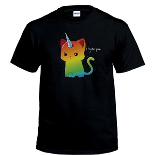 เสื้อเชิ้ตแขนสั้น ไม่ต้องรีด เสื้อยืด พิมพ์ลายยูนิคอร์น และลูกแมวน่ารัก เหมาะกับวันขอบคุณพระเจ้า สําหรับผู้ชาย