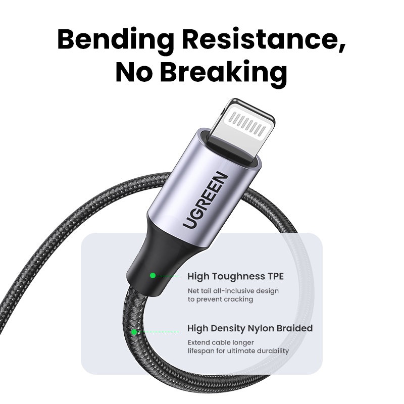 Ugreen สาย USB 2.4A สายชาร์จเร็วสําหรับ iPhone 8 X 7 6S Plus iPhone 14/14 Pro/Pro Max - ภาพย่อย 5