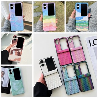 เคสโทรศัพท์มือถือ PC แบบพับได้ กันกระแทก พร้อมสายคล้องมือ สีพื้น สําหรับ OPPO Find N2 Flip 5G