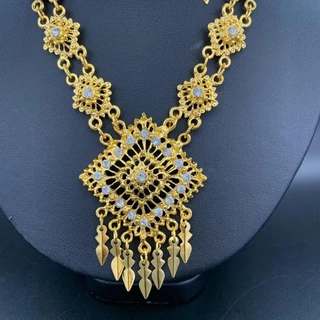 ใส่ Thai jewelry set dance show wedding bride dress earring clip diamond silver gold necklace sets