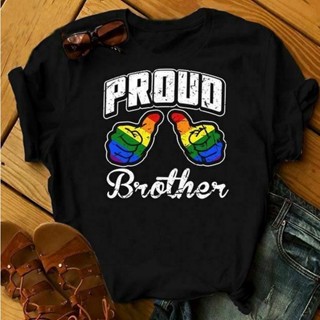 เสื้อเชิ้ตแขนสั้น เสื้อยืดแขนสั้น เสื้อยืด พิมพ์ลาย Proud Brother Lgbt Pride Hipster สไตล์พังก์ คลาสสิก ทนทาน