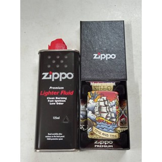 ชุดโปรZIPPO 49532 +น้ำยา ZIPPO 125ML   ZIPPO 49532 PREMIUM NAUTICAL TATTOO DESIGN ลายรอบตัว5ด้านต่อเนื่อง360องศา  +น้ำยา