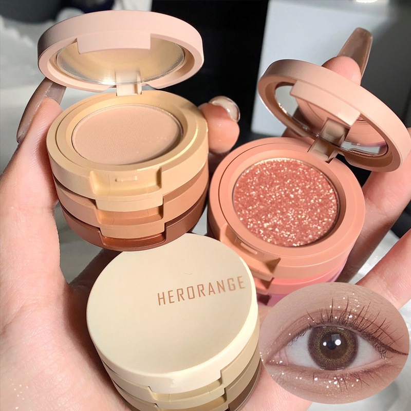 HERORANGE 3in1 พาเลทอายแชโดว์ Blusher&Hilight บลัชออนและไฮไลท์ เนื้อฝุ่น ชิมเมอร์ ตลับ 3ชั้น