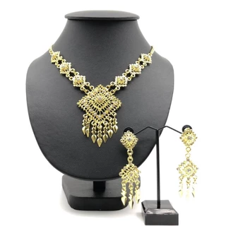 ใส่ Thai jewelry set dance show wedding bride dress earring clip diamond silver gold necklace sets
