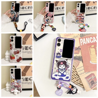 SANRIO เคสป้องกันโทรศัพท์มือถือ PC หน้าจอพับได้ กันกระแทก ลายการ์ตูนหมีพูห์ พร้อมจี้สร้อยข้อมือ สําหรับ OPPO Find N2 Flip 5G