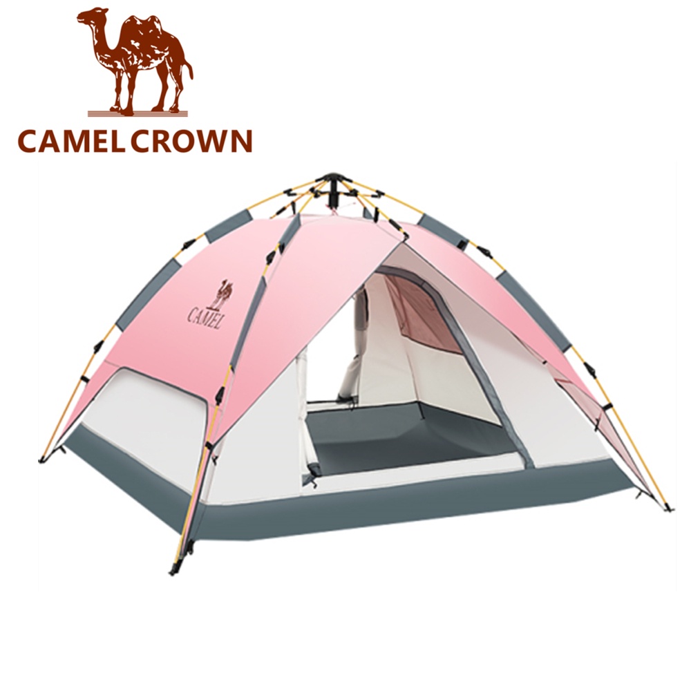 CAMEL CROWN เต็นท์กางเต้นท์ สีชมพู 3~4 คน เปิดอัตโนมัติ แบบพกพา กันลม และกันฝน สําหรับตั้งแคมป์สนามเด็ก