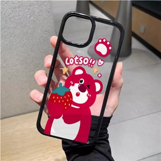 เคสโทรศัพท์มือถืออะคริลิคใส แบบแข็ง ลายหมีสตรอเบอร์รี่น่ารัก สําหรับ iphone 14promax 11 13 12 7Plus 8 X XS Max