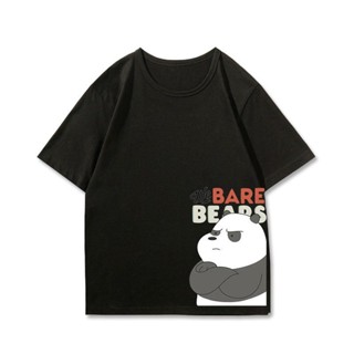 ✠We Bare Bears เสื้อยืดแขนสั้นผู้ชายพิมพ์ลายการ์ตูนอนิเมะเสื้อผ้าอินเทรนด์สไตล์เกาหลี