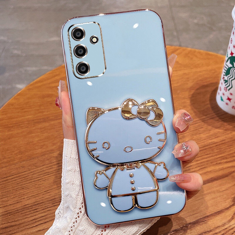 เคสโทรศัพท์สําหรับ Samsung A54 A55 A35 A16 A14 A13 A34 A24 A15 A25 A05S A04S A03S A02S A02 A03 A04 A05 4G 5G หรูหราHello Kittyกระจกกันกระแทกฝาหลังนุ่มกันกระแทก