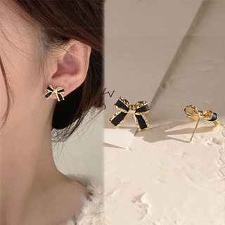 French bow earrings with hot embossed gold border are suitable for womens jewelry accessories