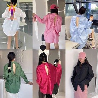 【รายการใหม่】♞✺♛**(3052)เสื้อเชิ้ตแขนยาว กระดุมหน้าร้าน แต่งเว้าหลัง มีสายดูดหลังได้ ใส่คลุม แมทง่ายเข้าได้กับทุกชุด**