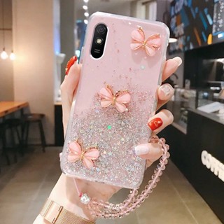 เคสโทรศัพท์สําหรับ Xiaomi Redmi 9A 9C 10C 8A 10A 9T 10 9 8 5Gมือถือแบบนิ่ม กันกระแทก ลายผีเสื้อ พร้อมสายคล้องข้อมือ หรูหรา