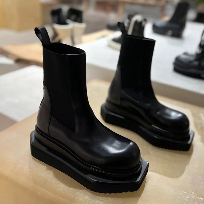 🔥รองเท้าบูทเชลซีหัวกลมส้นหนาส้นกลาง size36-44 รองเท้าบูทหุ้มข้อหัวเหลี่ยม, รองเท้าบูทมาร์ตินหัวโตของอังกฤษ ไม่จำกัดเพศ