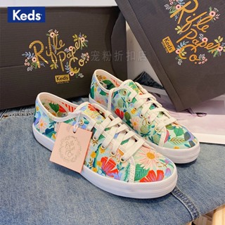 Keds x Rifle Paper Co-Branded 2022 ใหม่ รองเท้าลําลอง ปักลายดอกไม้ เข้ากับทุกการแต่งกาย