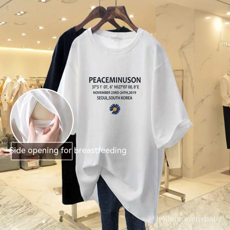 พยาบาลแขนสั้นTเสื้อ  ออก  ชุดคลุมท้องแบบยาวปานกลาง  หลังคลอด สวมใส่ด้านนอก หลวม เสื้อให้นมครึ่งแขน