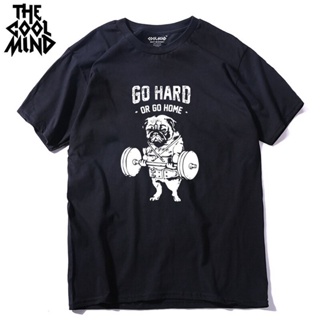 เสื้อยืดผ้าฝ้ายพิมพ์ลายCoolmind Pu0114A Mens T Shirts Short Sleeve Men Pug Tshirt Mens Tee Shirts Tops Men T-Shirt