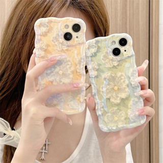 บลูเรย์ ภาพวาดสีน้ำมันดอกไม้ เคสไอโฟน 14 Pro Max  iPhone For 14 Pro 13 Pro Max 12 Pro 11 Pro Max Case เคสโทรศัพท์ใหม่ ขอบหยักซิลิโคนป้องกันการร่วงหล่น ขอบนุ่ม