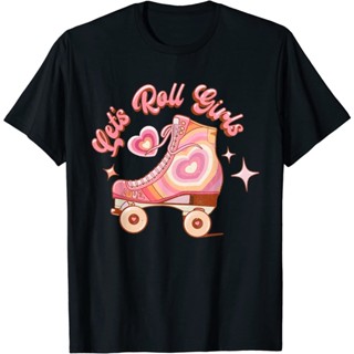 Lets ROLL Girls Retro Roller skate Groovy เสื้อยืดวันวาเลนไทน์