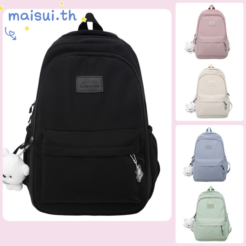 ใหม่ กระเป๋าเป้สะพายหลัง กระเป๋านักเรียน ความจุสูง สีพื้น สไตล์เกาหลี สําหรับนักเรียน