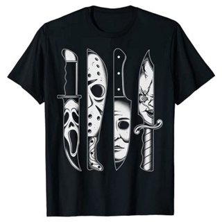 เสื้อยืดผ้าฝ้ายพิมพ์ลาย เสื้อยืด พิมพ์ลาย Knives Horror Machete Movie Friday Halloween Goth Evil ขนาดใหญ่ สําหรับผู้ชาย