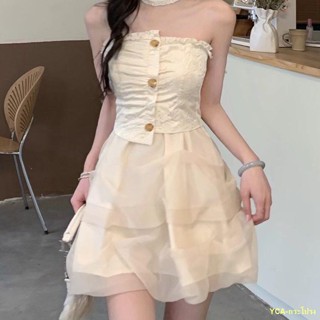 พร้อมส่ง💖JMSHOP Lilian sweet tea dress tube top skirt กระโปรงผ้าโปร่ง