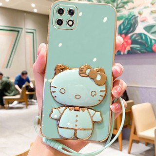 เคส Samsung A22 5G A42 A32 5G A02 A21S เคสโทรศัพท์มือถือ ลายการ์ตูนคิตตี้ พร้อมกระจกแต่งหน้า และสายคล้อง สําหรับ