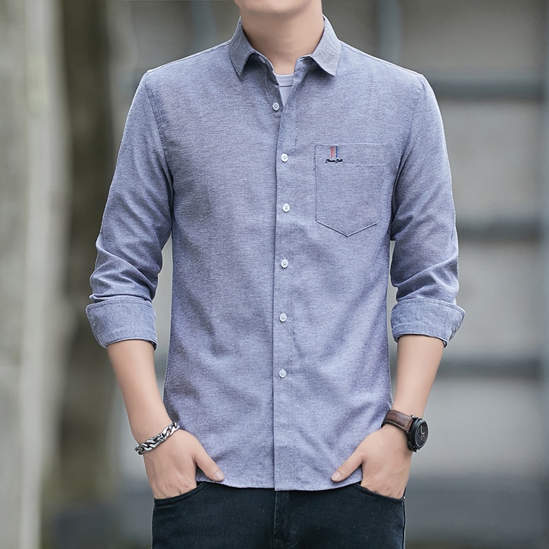 เสื้อเชิ้ตแขนยาว ลําลอง แฟชั่นสไตล์เกาหลี สําหรับผู้ชาย ไซซ์ M - 5XL