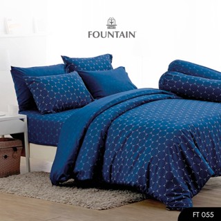 Fountain FT055 รุ่น Printed พิมพ์ลายกราฟิกโทนน้ำเงินให้สัมผัสนุ่มลื่นสบายด้วยชุดเครื่องนอนฟาวน์เทน ผ้าปูที่นอน ผ้าห่มนวม