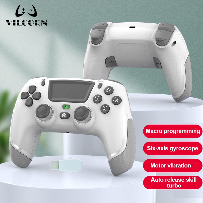 Vilcorn Elite จอยสติ๊กควบคุมเกม แบบไร้สาย สั่นสะเทือน สําหรับ PS4 Slim Pro Dual Vibration Gamepad PC USB พร้อมจอยสติ๊กหกแกน