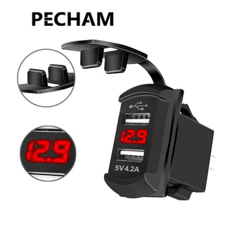 PECHAM อะแดปเตอร์ที่ชาร์จโทรศัพท์มือถือ 12V-24V 4.2A พอร์ต USB คู่ กันน้ํา สําหรับรถยนต์