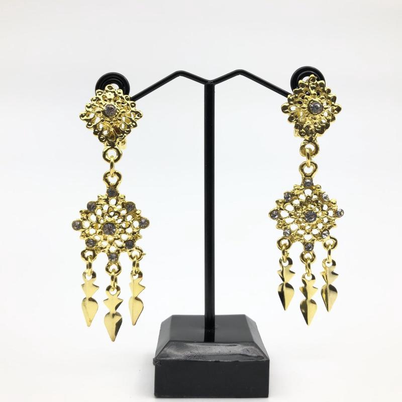ใส่ Thai jewelry set dance show wedding bride dress earring clip diamond silver gold necklace sets รูปที่ 3