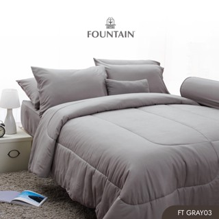 Fountain FT Gray03 รุ่น Color สีพื้นโทนสีเทาอ่อนให้สัมผัสนุ่มสบายด้วยชุดเครื่องนอนฟาวน์เทน ผ้าปูที่นอน ผ้าห่มนวม