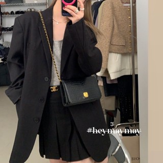 กระเป๋าสะพายสายโซ่ 💗 Black Lizard Messenger Chain Bag กระเป๋าสี่เหลี่ยมเล็กกระเป๋าสะพายฤดูใบไม้ร่วง