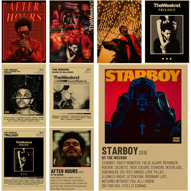 ขายดี โปสเตอร์กระดาษคราฟท์ พิมพ์ลาย The Weeknd สไตล์วินเทจ สําหรับตกแต่งผนังบ้าน คาเฟ่ บาร์