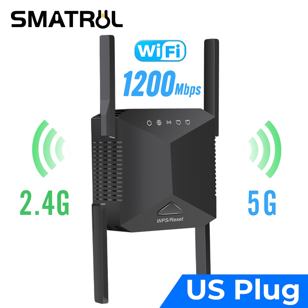 SMATRUL 5Ghz 2.4G Wireless WiFi Repeater ขยายสัญญาณเน็ต 1200Mbps Router Wifi Booster 2.4G Home Long 
