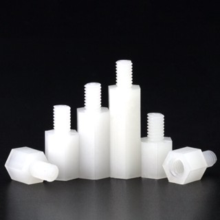 50/100Pcs White Nylon Spacer M3 M4*L+6mm Male to Female Insulated Adiabatic Nylon Standoff PCB Spacer Phillips Pan Round Head Screw Nut  น็อตสกรู หัวกลม ไนล่อน สีขาว M3 M4*L+6 มม. ตัวผู้ เป็นตัวเมีย