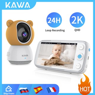 KAWA 2K Baby Monitor พร้อมกล้องวิดีโอเสียงพี่เลี้ยงกล้องไร้สายพร้อมแบตเตอรี่4000MAh 5นิ้วหน้าจอ TF Card Night Vision 360