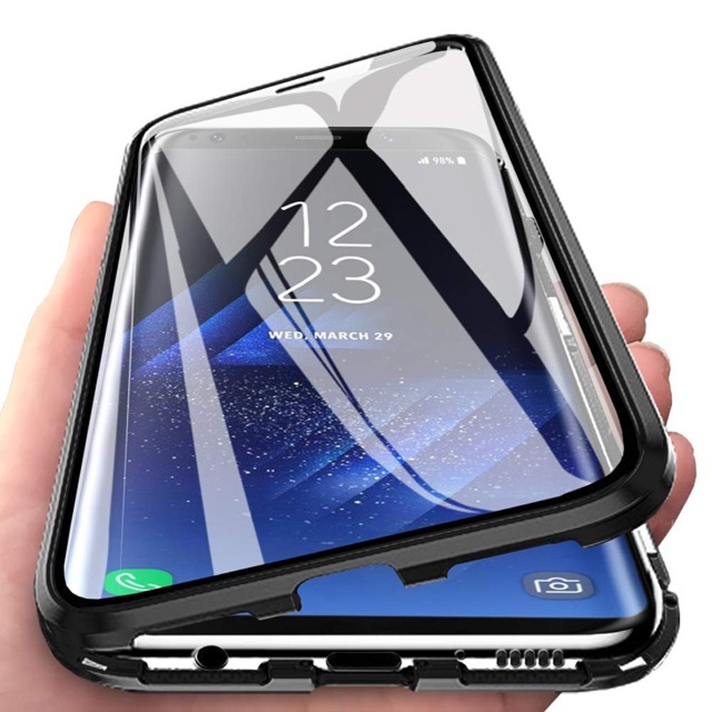 เคสโทรศัพท์มือถือกระจกนิรภัยแข็ง แบบฝาพับแม่เหล็ก สองด้าน ด้านหน้า และด้านหลัง 360 องศา สําหรับ Samsung Galaxy A54 A13 4G 5G