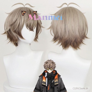 Manmei Alban Knox วิกผม Vtuber NOCTYX สั้น 30 ซม. Gradient สีน้ำตาลอ่อนผมสังเคราะห์ทนความร้อนวิกผมอะนิเมะคอสเพลย์วิกผม