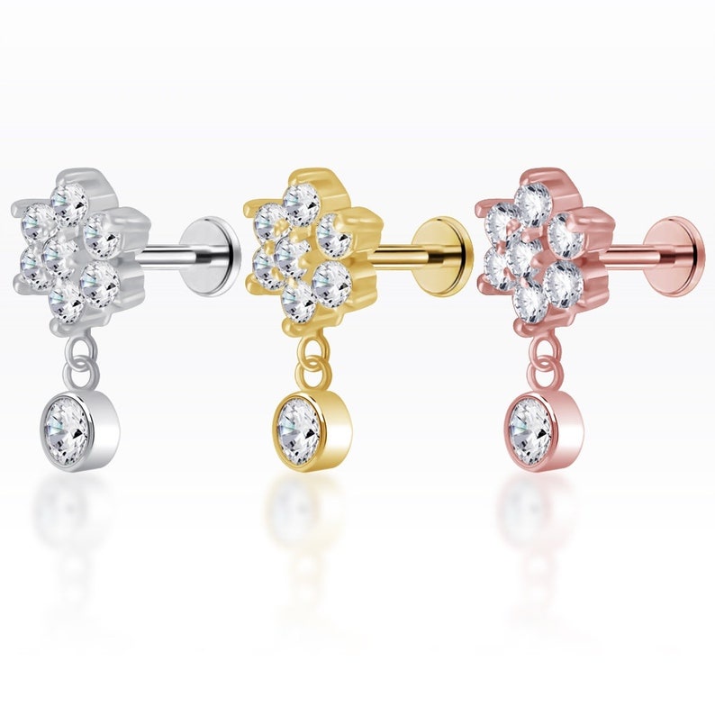 Piercingroom by Jay จิว/ต่างหูสำหรับผิวแพ้ง่าย Flower CZ ตุ้งติ้ง เงินแท้ (ราคาต่อชิ้น) - รูปที่ 4