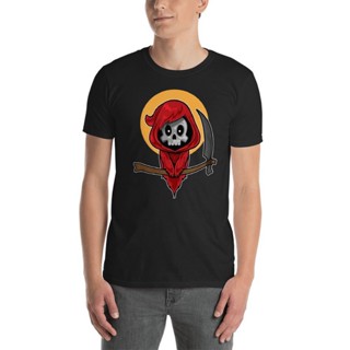 เสื้อยืดผ้าฝ้ายพิมพ์ลาย น่ารักการ์ตูน Red Grim Reaper - Art Ghost Monster Halloween Skull เสื้อยืด Gildan