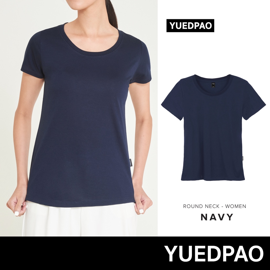 Yuedpao No.1 เสื้อยืดผู้หญิง ไม่ย้วย ไม่หด ไม่ต้องรีด ผ้านุ่มใส่สบาย Ultrasoft Non-Iron เสื้อยืดคอกลมผู้หญิง สีกรมท่า