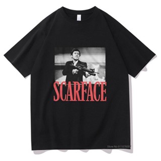 Frogg0-Shop เสื้อยืดครอปเสื้อยืดแขนสั้น ทรงหลวม พิมพ์ลาย Scarface Tony Montana Big Guns Little Friend แฟชั่นฤดูร้อน สําห