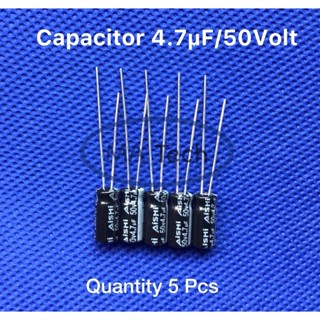 4.7uf 50v คาปาซิเตอร์ 4.7uf 50v Capacitor 50v4.7uf ขนาด 5.0x11.0mm(ขนาดจิ๋ว) 1 ชุด มีจำนวน 5 ชิ้น(ตัว)